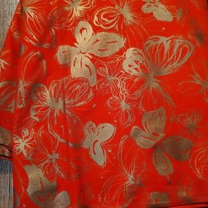 Elegant Red and Gold Butterfly Patterned Women's Top